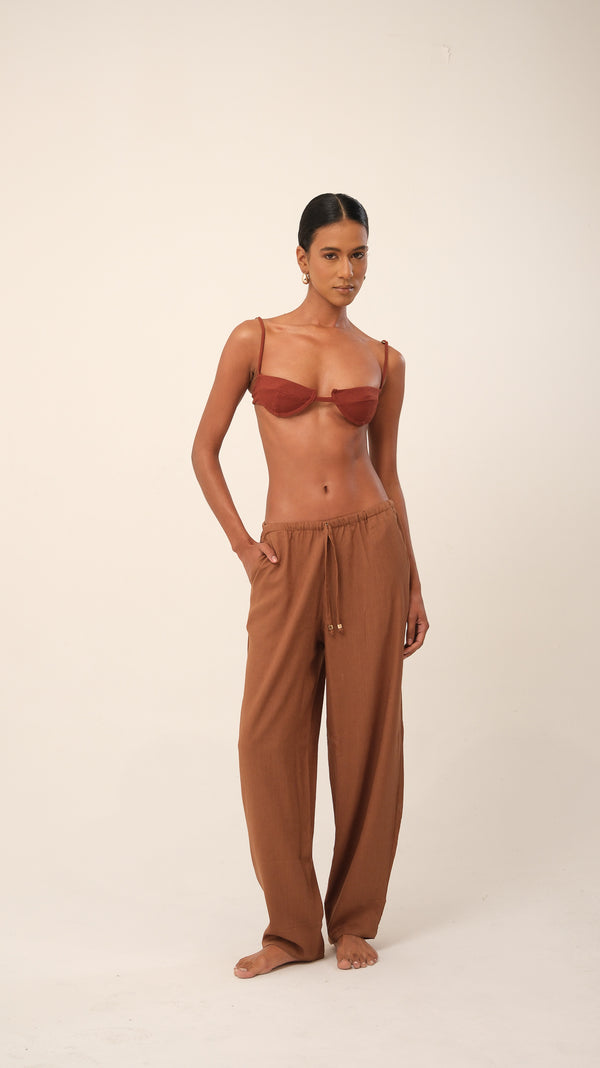 Calça Balloon Origem Linho Marrom