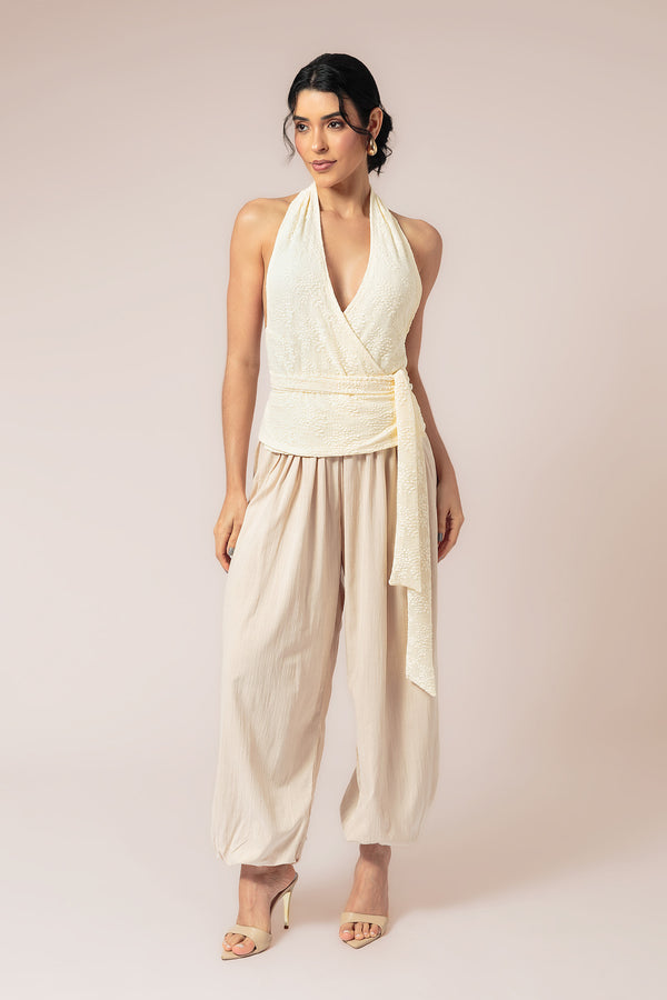 BLUSA CAIS FRENTE ÚNICA DECOTE PROFUNDO - RENDA OFF WHITE