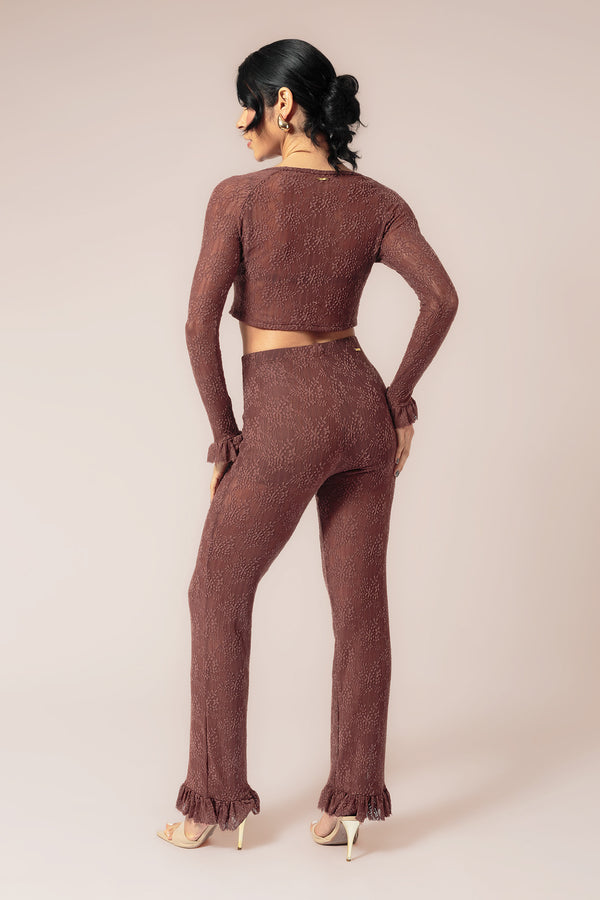 CALÇA ESPUMA RENDA - MARROM