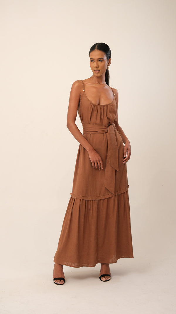 Vestido Horizonte Linho Marrom