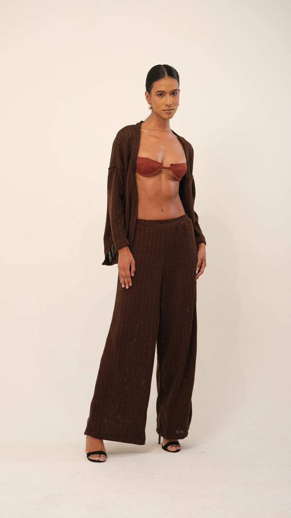 Calça Pantalona Refúgio Tricot Marrom