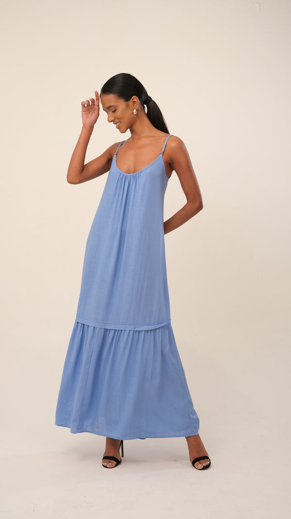 Vestido Horizonte Linho Azul Claro