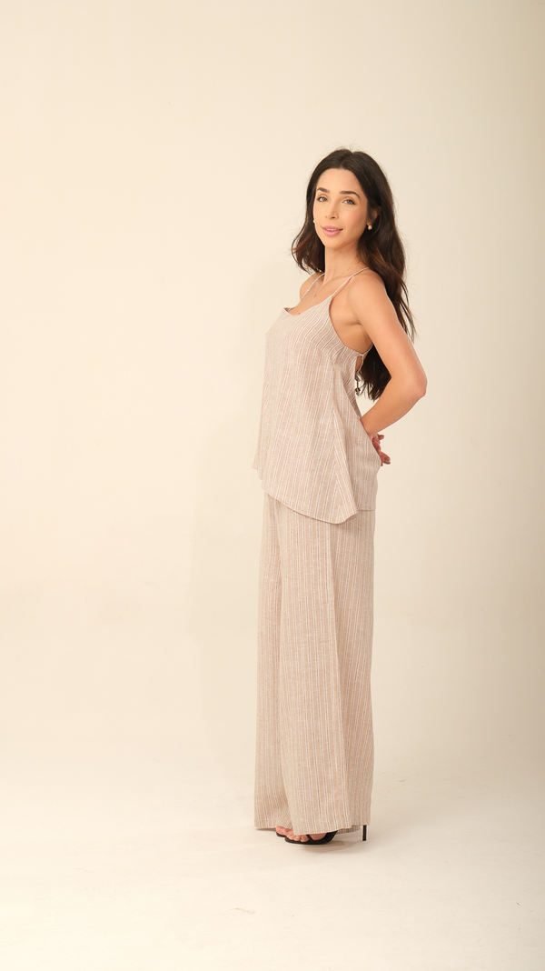 CALÇA PANTALONA SERENA LISTRADA CRU OFF WHITE